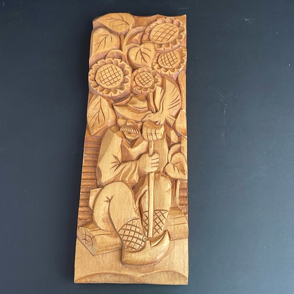 Wood Hand Carved Wall Decor 13”
